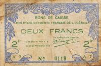 Gallery image for French Oceania p12c: 2 Francs